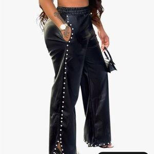 Black studded -Embellished Wide-Leg Pants